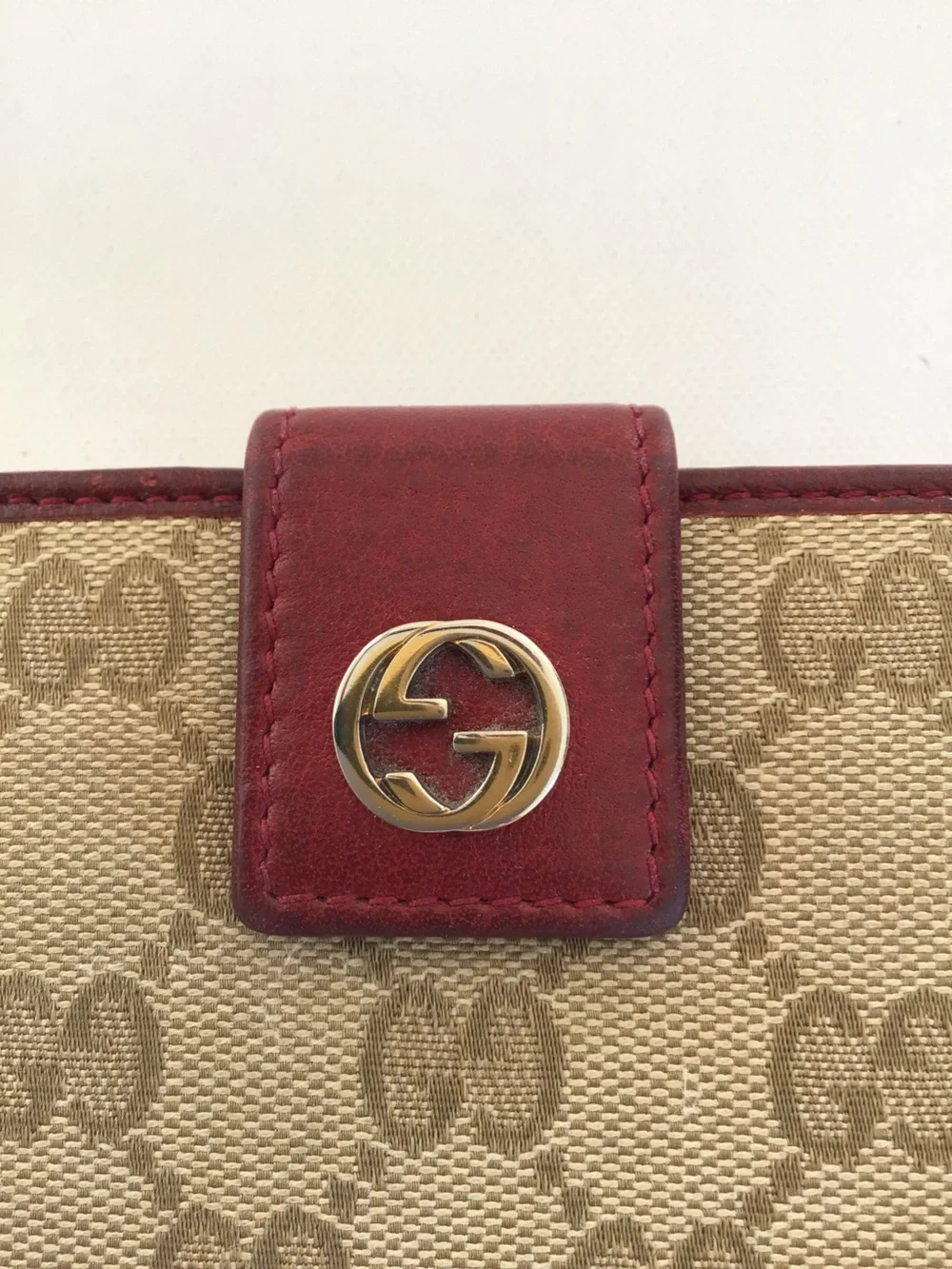 Gucci GG Canvas & Red Leather Continental Wallet Gold Tone Interlocking G Logo - Picture 4 of 10